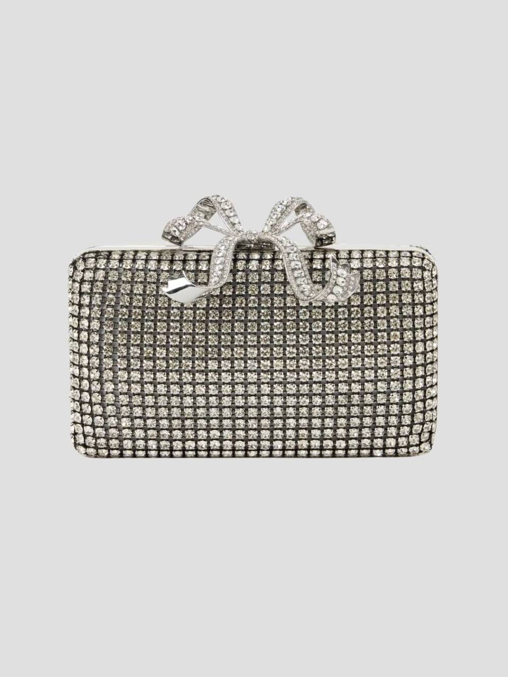 NEW SELF-PORTRAIT women's crystal box clutch in silver